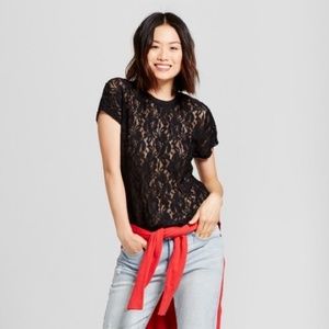 A New Day • Black Lace Short Sleeve Blouse